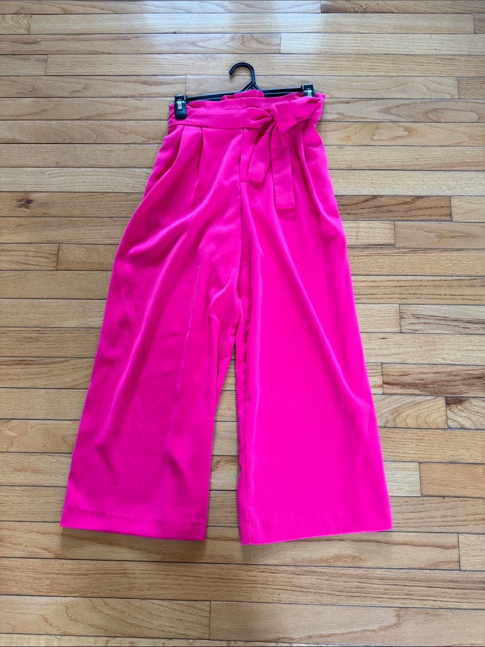 High-Rise Tie-Waist Wide-Leg Pants - Hot Pink size Small